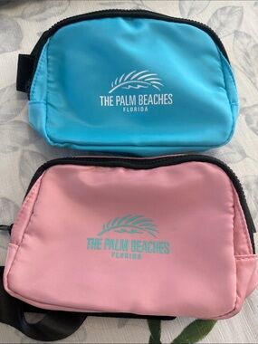 The Palm Beaches Florida Logo Belt Bags - Aqua & Pink